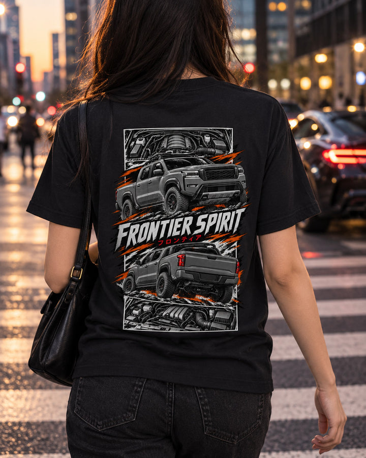 Nissan Frontier Torn Poster Full-Back Graphic Tee T-Shirt Black worn hero