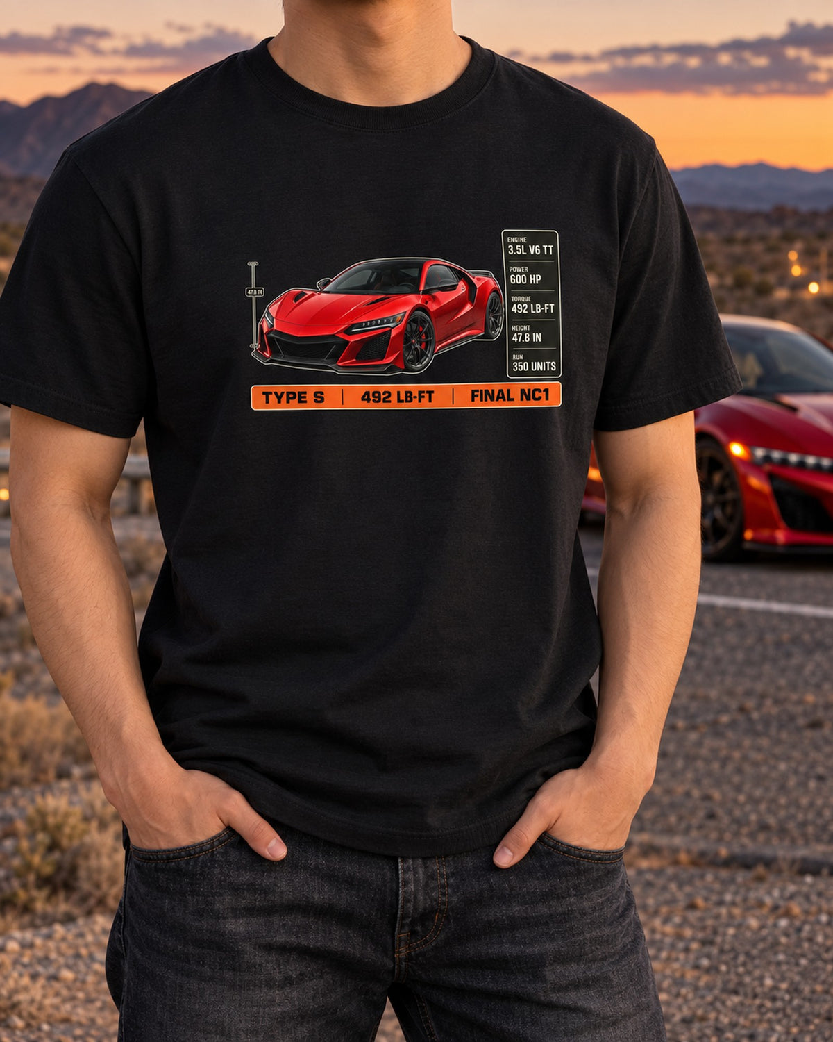 Acura NSX NC1 Type S Spec Poster Tee, Curva Red Final NC1 T-Shirt Black worn hero