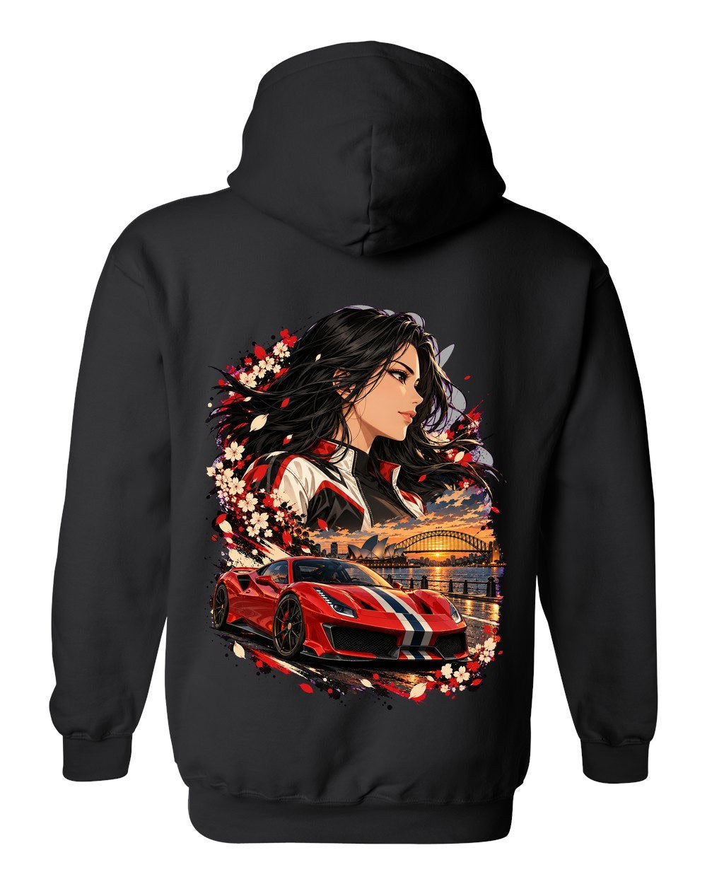 Ferrari 488 Pista Anime Girl Pull Over Hoodie Black back