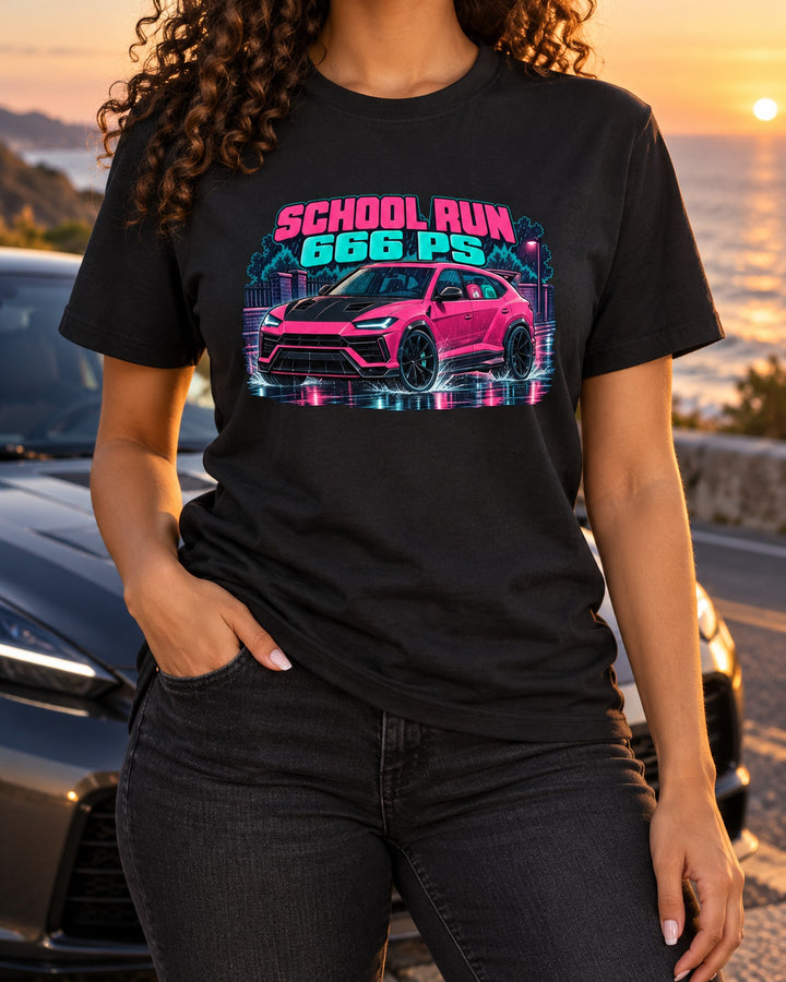 Urus Performante School Run Riso Print Tee, Lamborghini Shirt T-Shirt Black worn hero