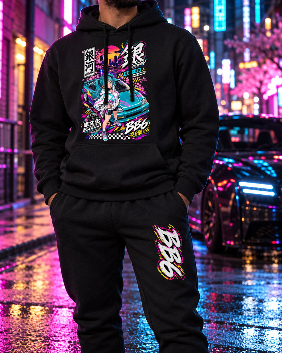 BB6 Ginga Anime Girl Poster Hoodie + Jogger Set Black worn hero