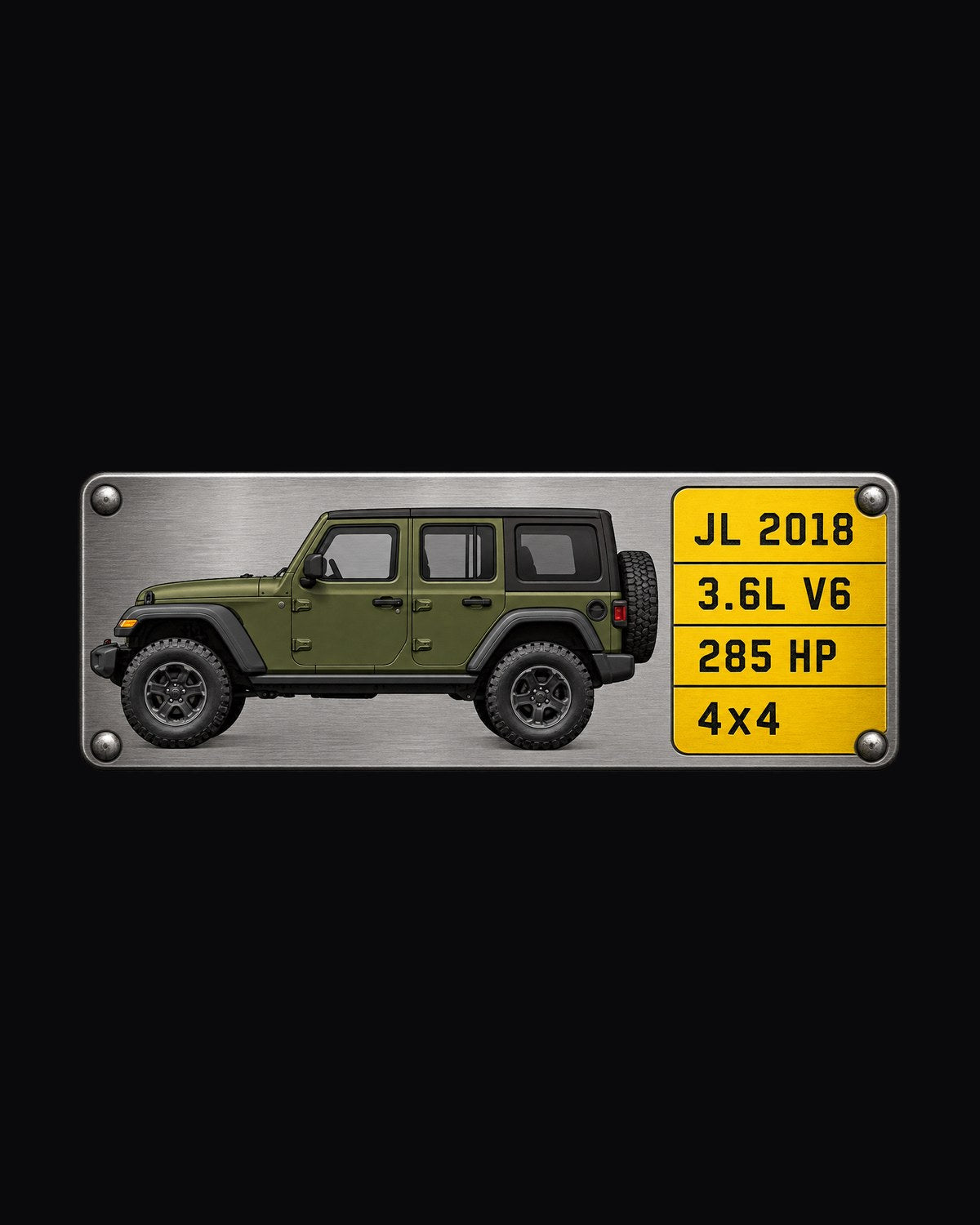 Jeep Wrangler JL Unlimited 3.6L V6 285 HP Spec Plate Tee design only