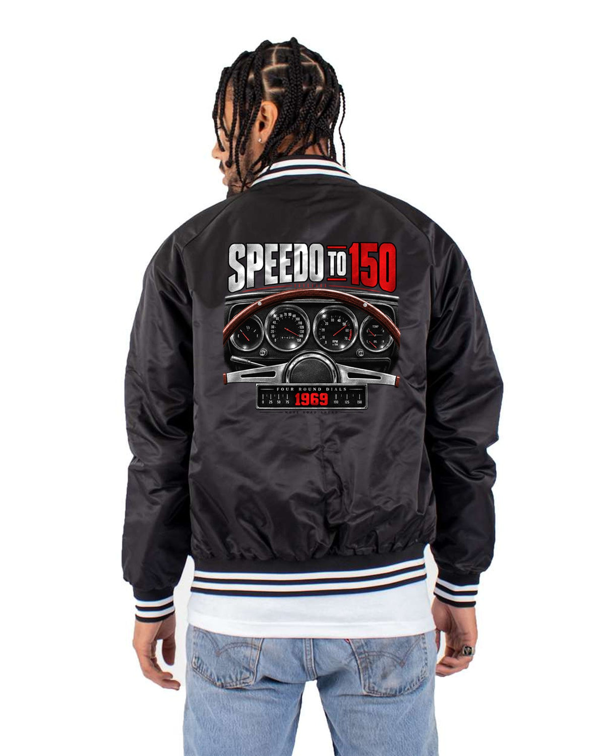 1969 Charger R/T B-Body Cockpit Gauges print Shirt Bomber Jacket Black back