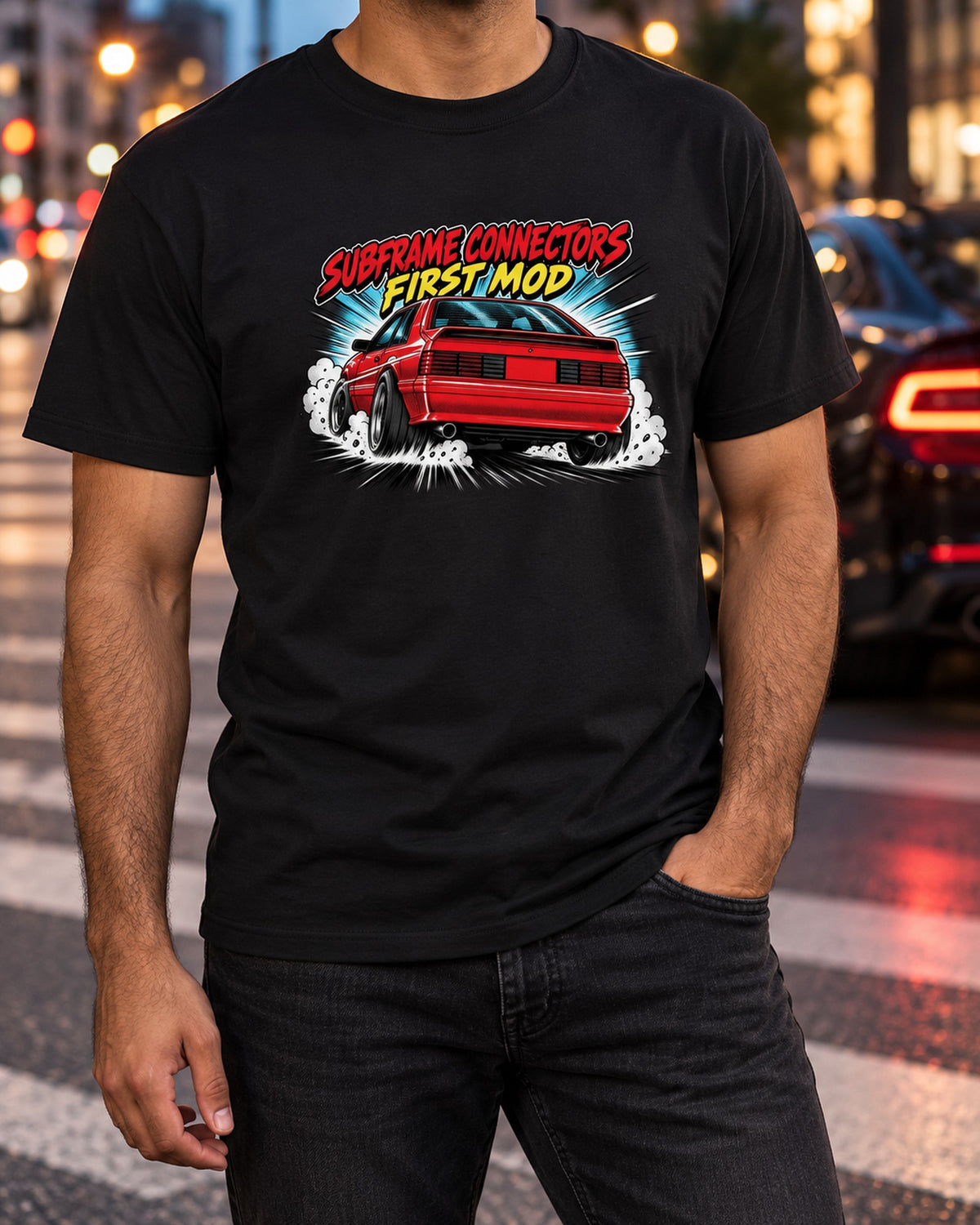 Ford Mustang Fox Body GT 1991 Louver Manga Panel Shirt T-Shirt Black worn hero