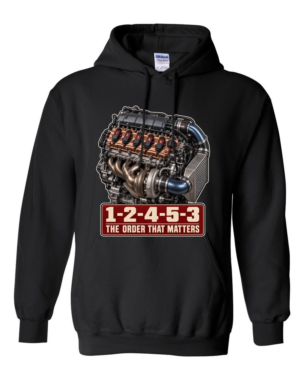 Audi TT RS 8S 2.5 TFSI five-cylinder engine poster with firing order black pull over hoodie front view with the design