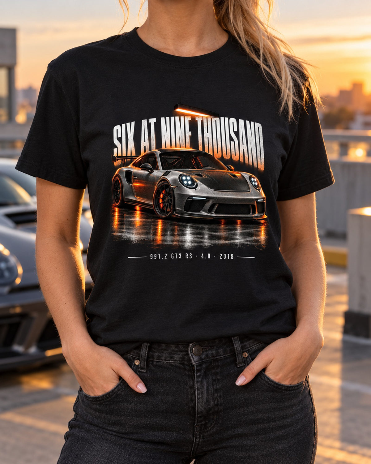 Porsche 911 GT3 RS 991.2 Garage Night Shirt, 4.0 Flat-Six Tee T-Shirt Black worn hero