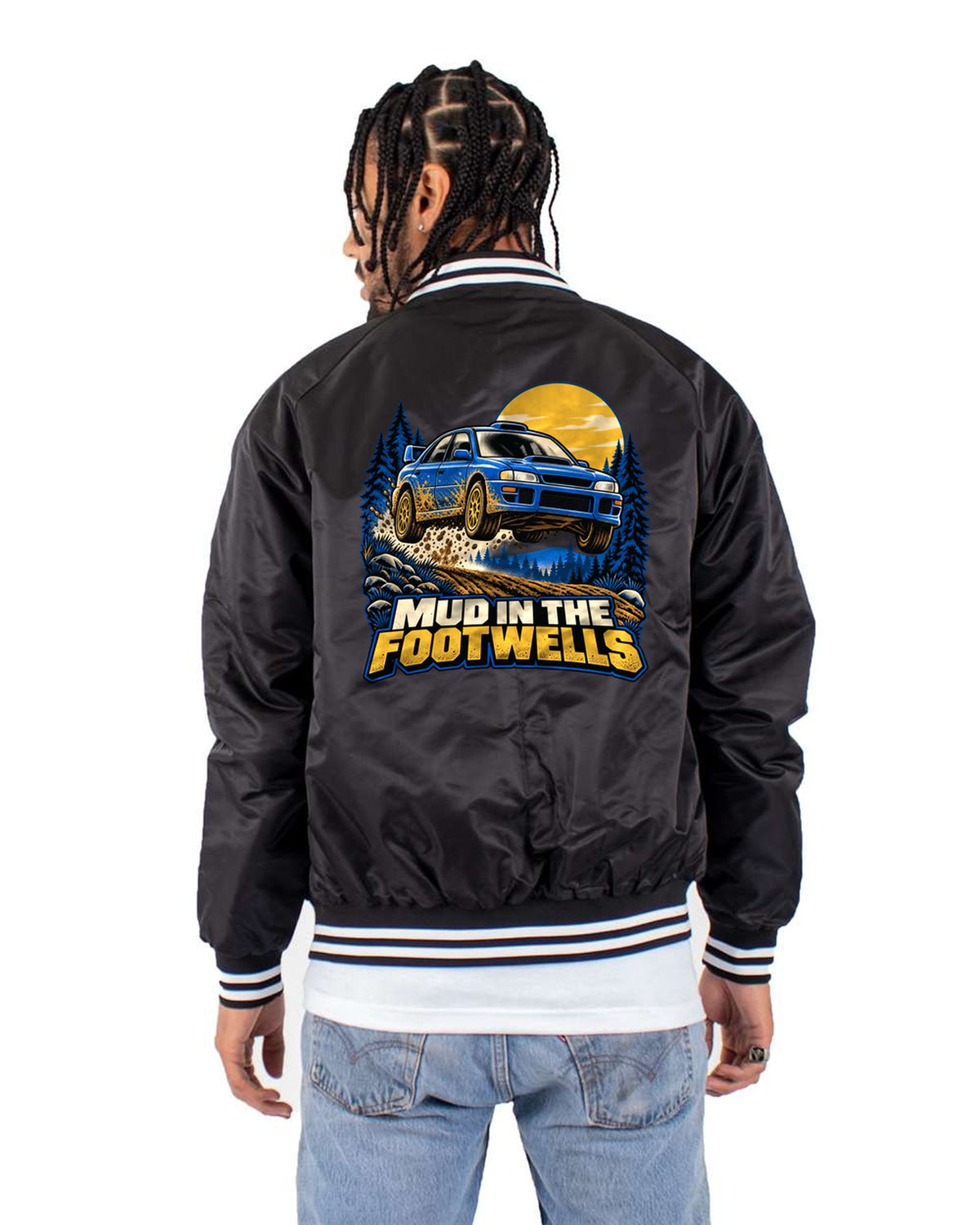 Subaru WRX STI GRB Hatchback Comic Pop-Art Shirt, EJ257 Bomber Jacket Black back