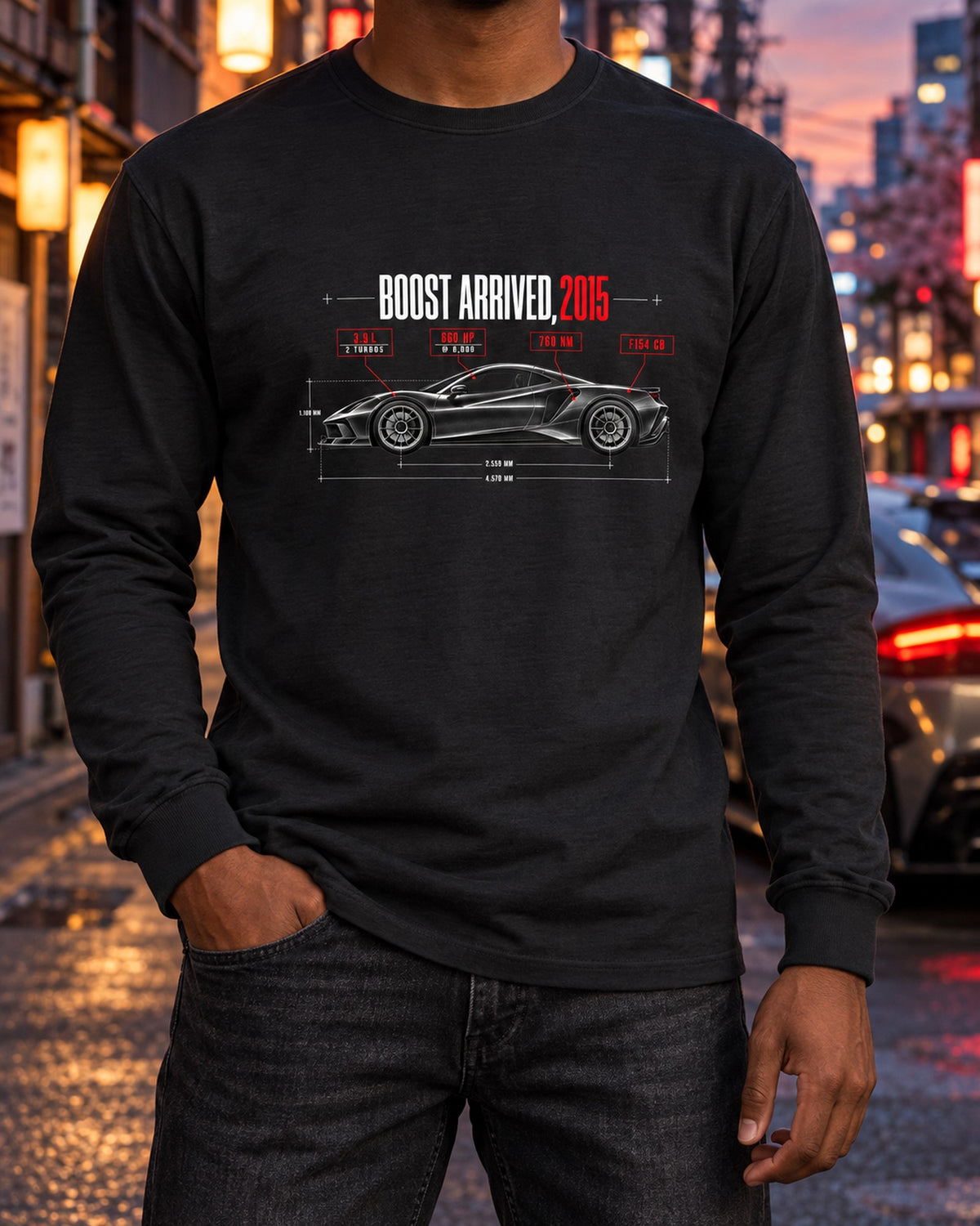 Ferrari 488 GTB F154 CB Boost Arrived 2015 Spec Poster Shirt Long Sleeve Black worn hero