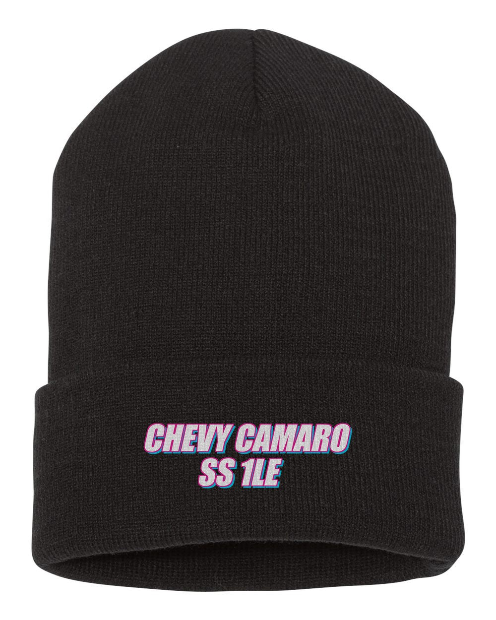 Chevy Camaro Ss 1Le black beanie front view with car name
