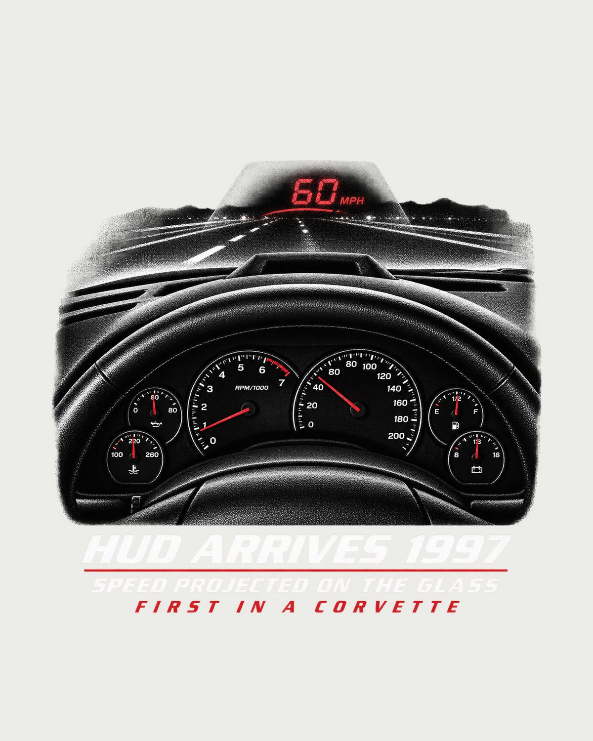 Corvette C5 Head-Up Display Cockpit Graphic Tee for Car Guys design only