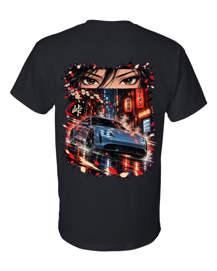 Porsche Taycan Turbo S Anime Girl T-Shirt Black back