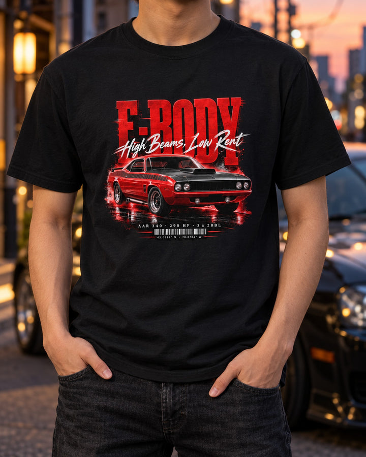 1970 Plymouth AAR Cuda E-body Street Poster Shirt T-Shirt Black worn hero