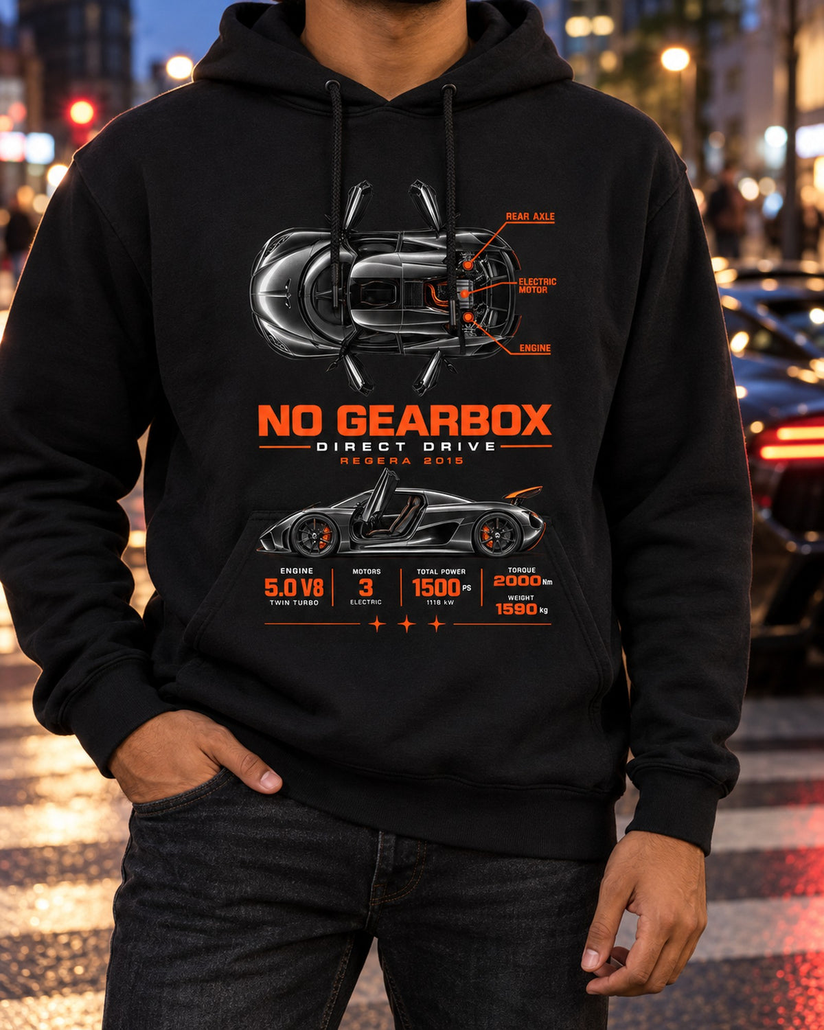Koenigsegg Regera 2015 Direct Drive No Gearbox Spec Tee Pull Over Hoodie Black worn hero
