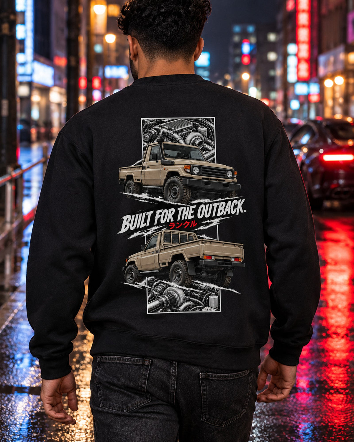 Toyota Land Cruiser 70 Torn Poster Full-Back Graphic Tee Crewneck Black worn hero