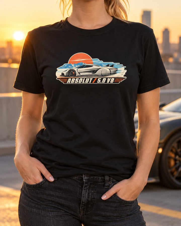 Koenigsegg Jesko Absolut 2019 Vintage Race Poster print Shirt T-Shirt Black worn hero