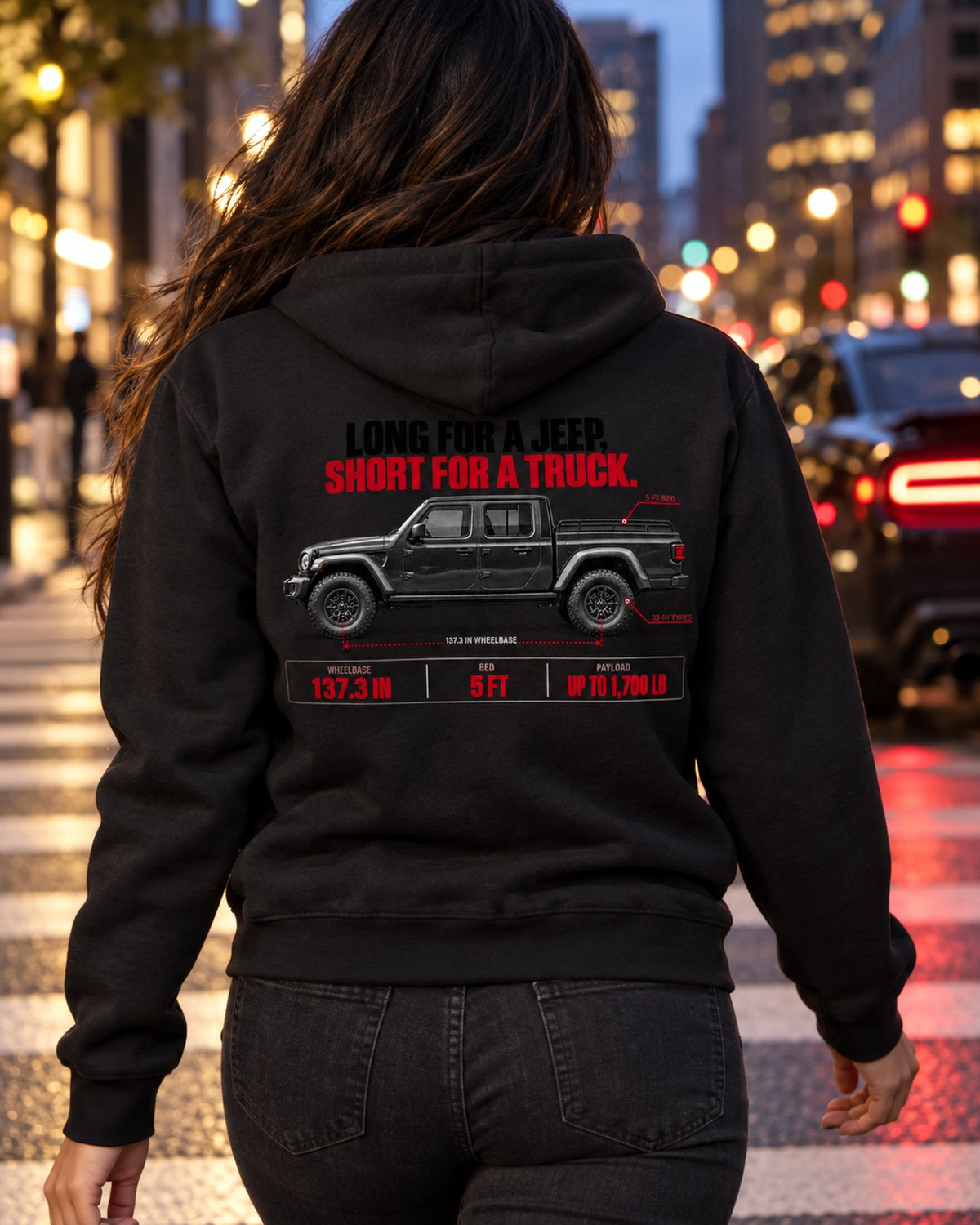 Jeep Gladiator JT Bed Spec Poster print Tee Zip Hoodie Black worn hero