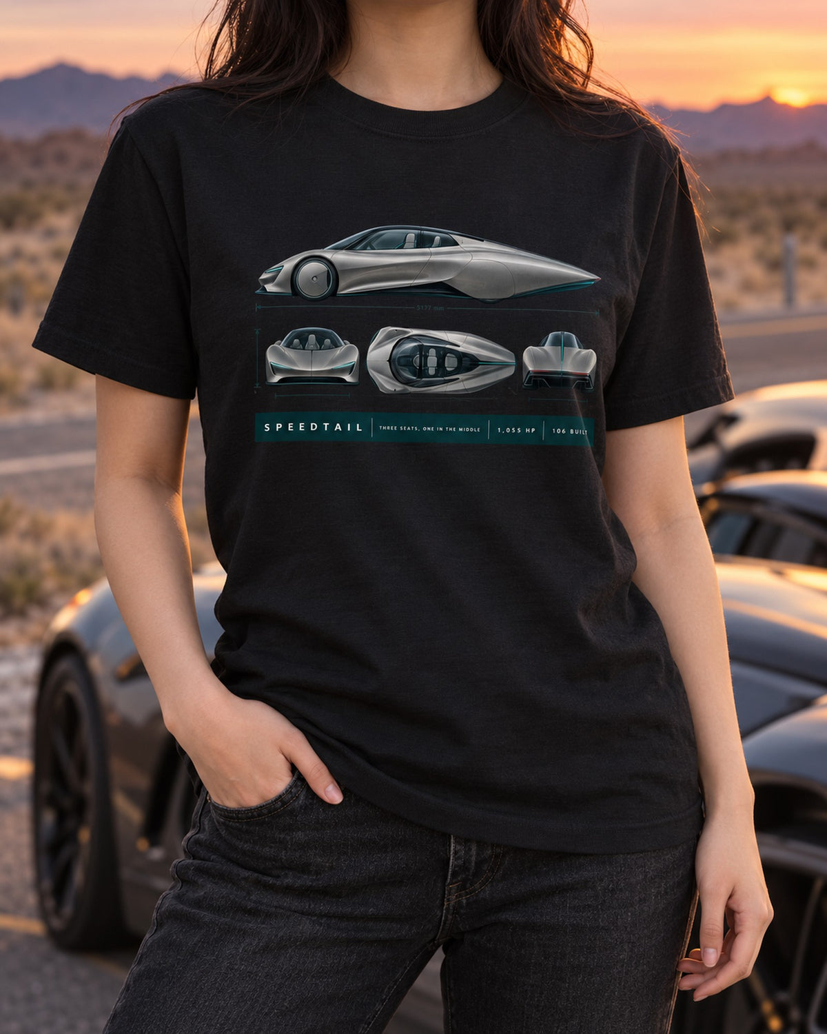 Speedtail Length Blueprint print Shirt, McLaren Gift T-Shirt Black worn hero