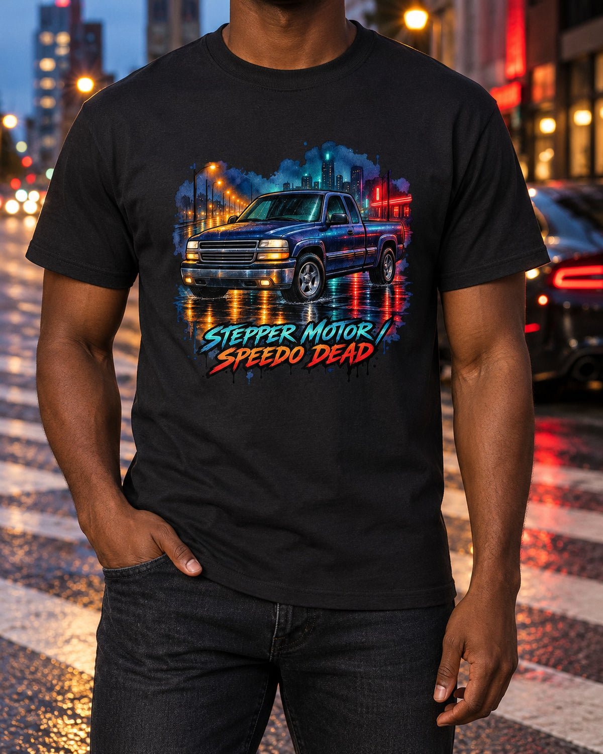 Chevrolet GMT800 NBS Silverado Rainy Night Watercolor Shirt T-Shirt Black worn hero