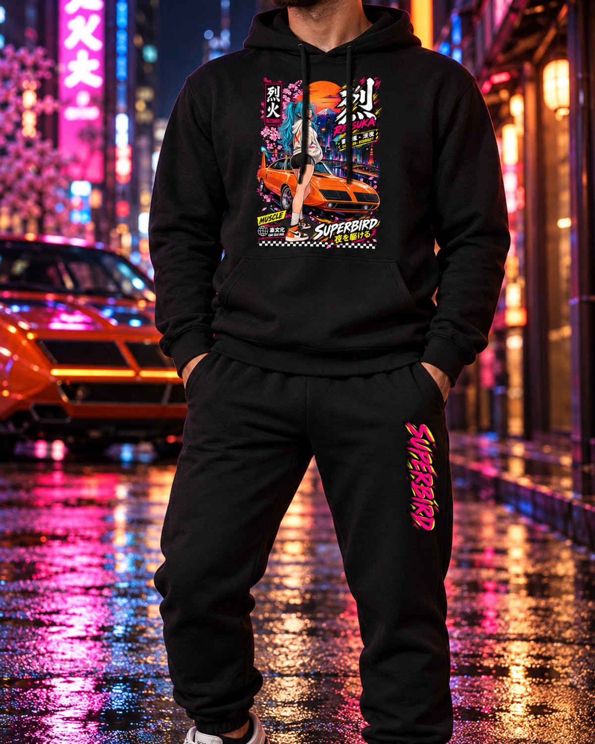 Superbird Retsuka Anime Girl Poster Hoodie + Jogger Set Black worn hero