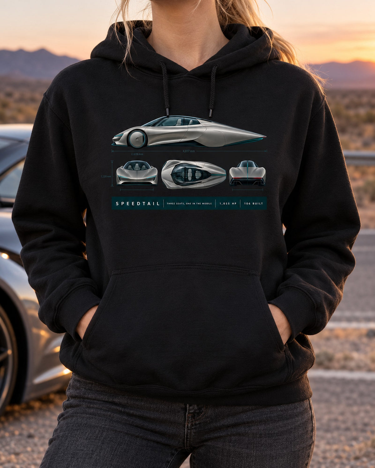 Speedtail Length Blueprint print Shirt, McLaren Gift Pull Over Hoodie Black worn hero