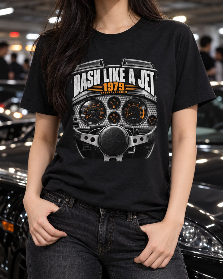 Pontiac Firebird 1979 Cockpit Shirt, Engine-Turned Dash Like A Jet T-Shirt Black worn hero