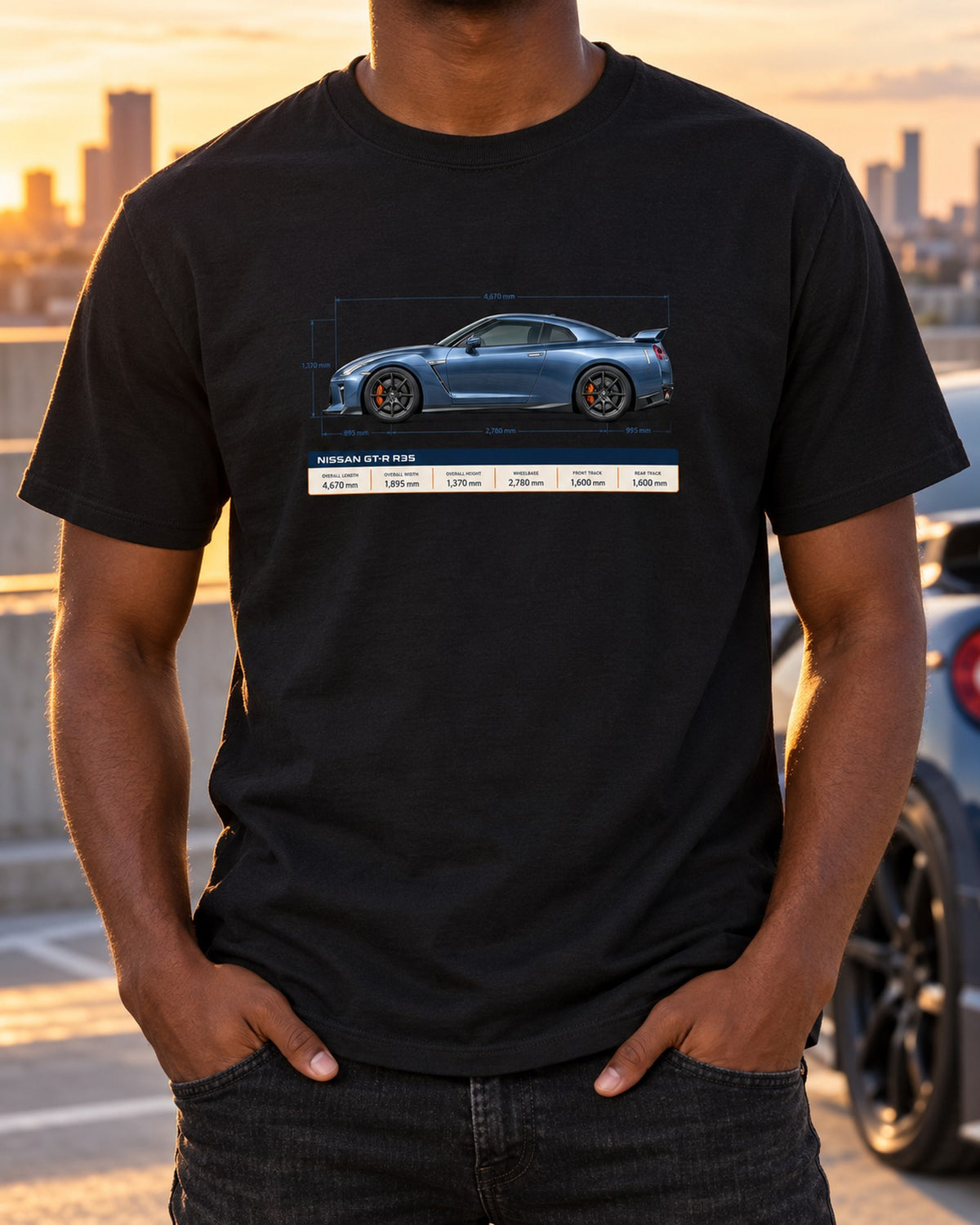 R35 GT-R Premium Editorial Headline Shirt, Third Gear Nissan Tee T-Shirt Black worn hero