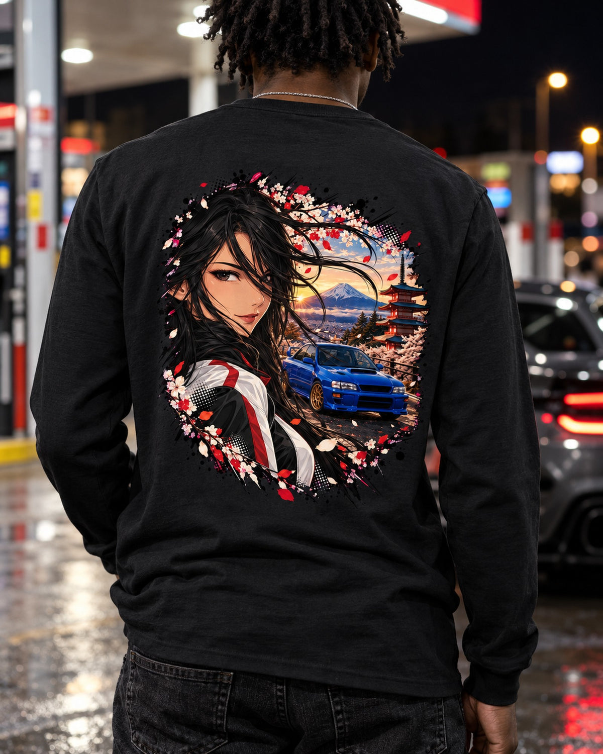Subaru WRX STI GC8 Anime Girl Shirt, Hoodie & More Long Sleeve Black worn hero