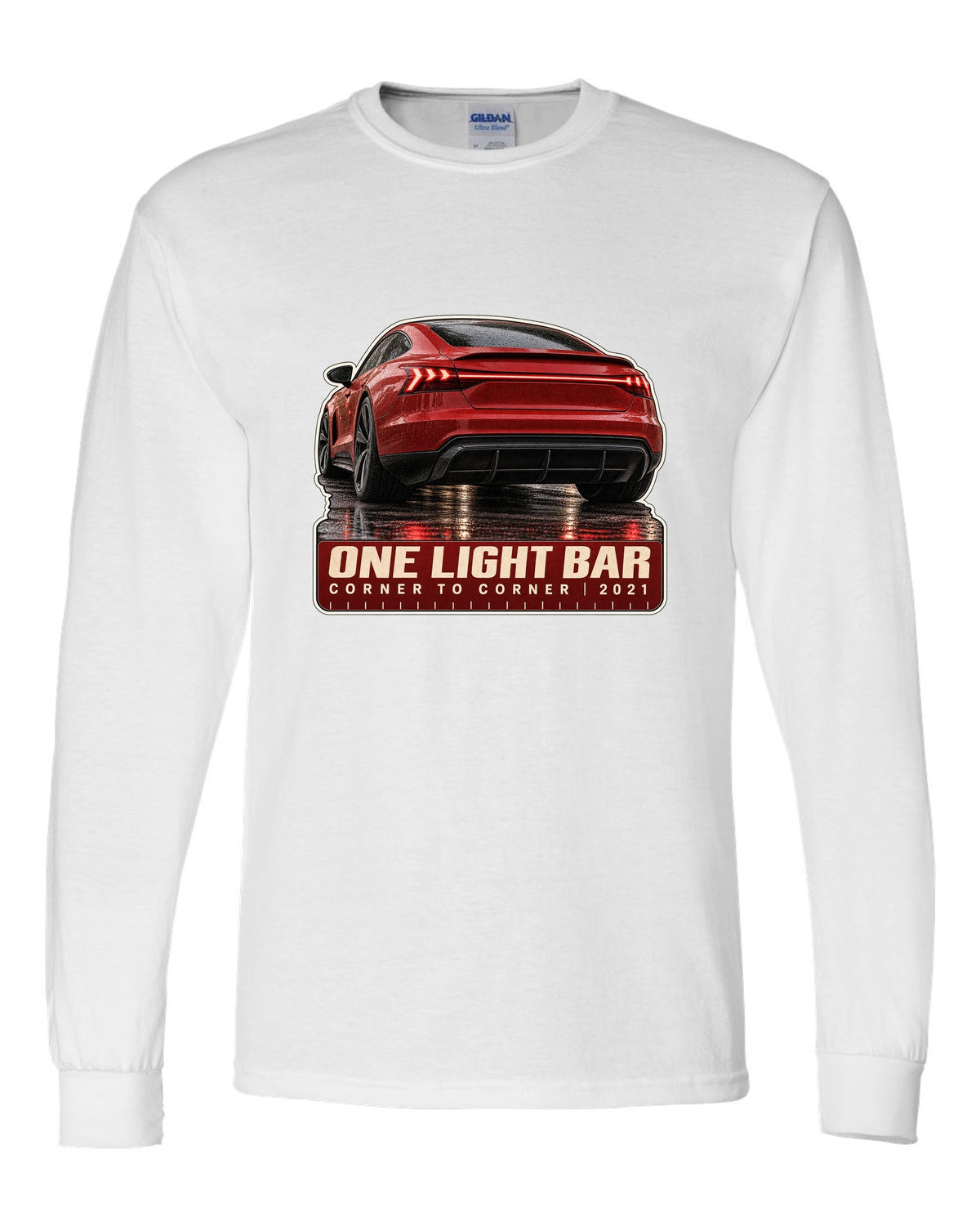 Audi RS e-tron GT rear light bar macro print design white long sleeve front view with the design