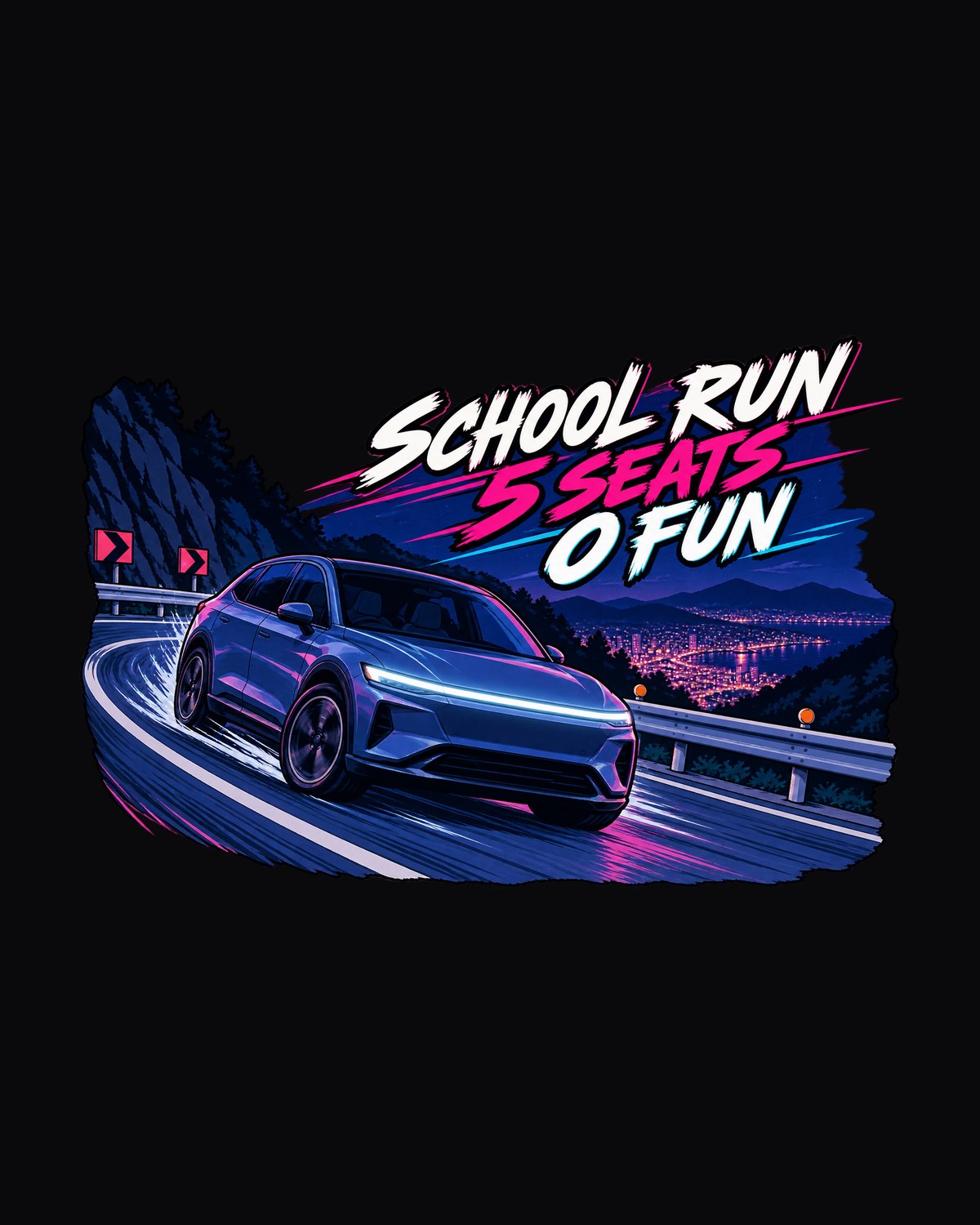 School Run Touge Tesla Model Y Juniper Anime Style Tee design only