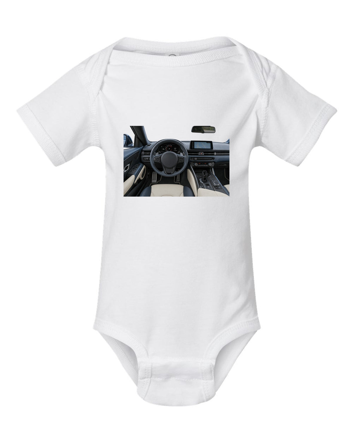 Toyota GR86 ZN8 dimension blueprint in signal red with FA24 boxer callouts white baby onesie front view with the design