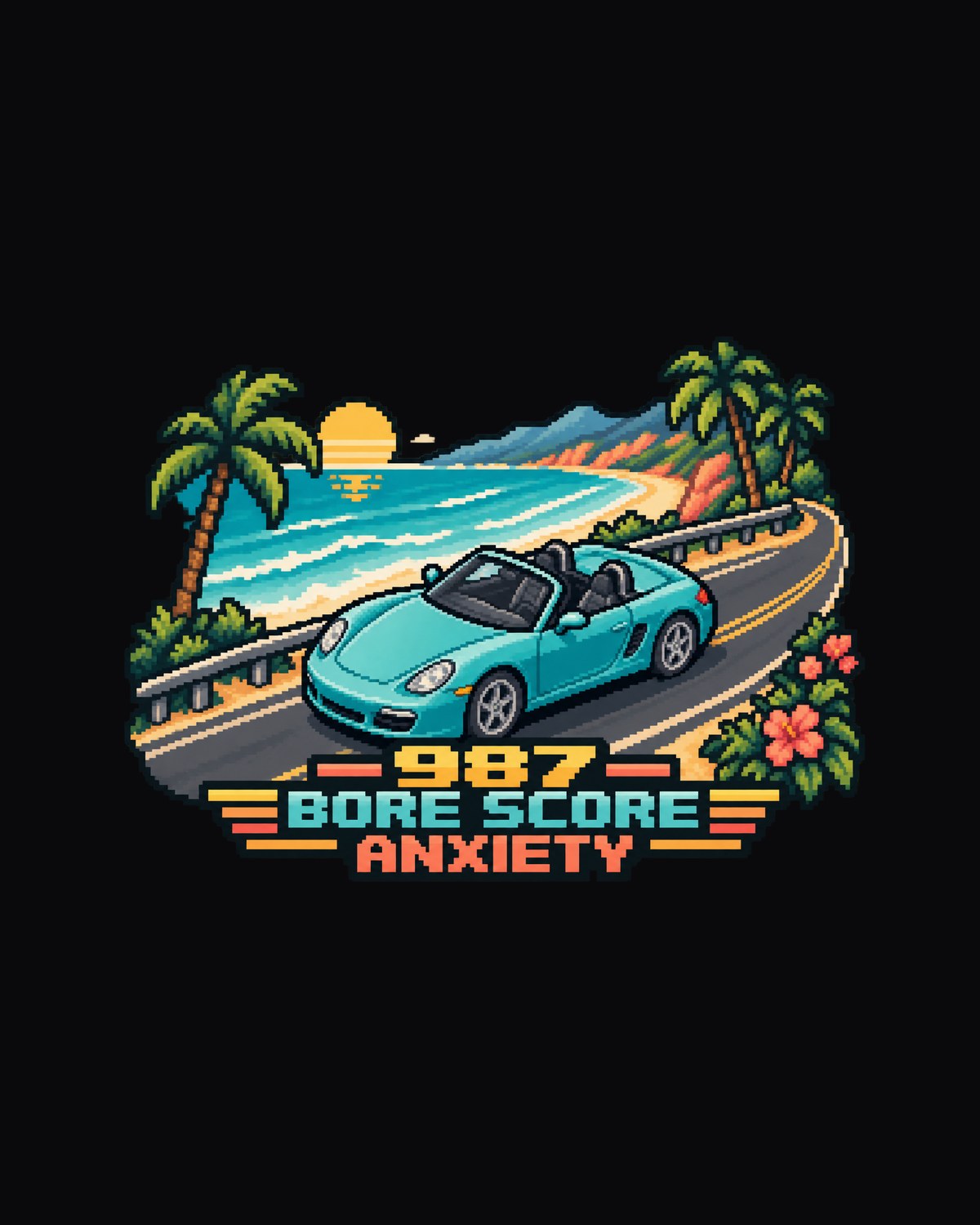 Porsche Boxster 987 Isometric Pixel Art Shirt, Bore Score Joke design only