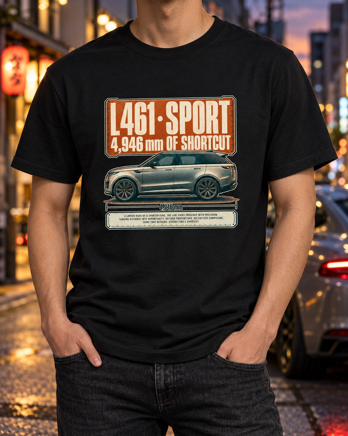 Range Rover Sport L461 Halftone Shirt, 4,946 mm of Shortcut T-Shirt Black worn hero