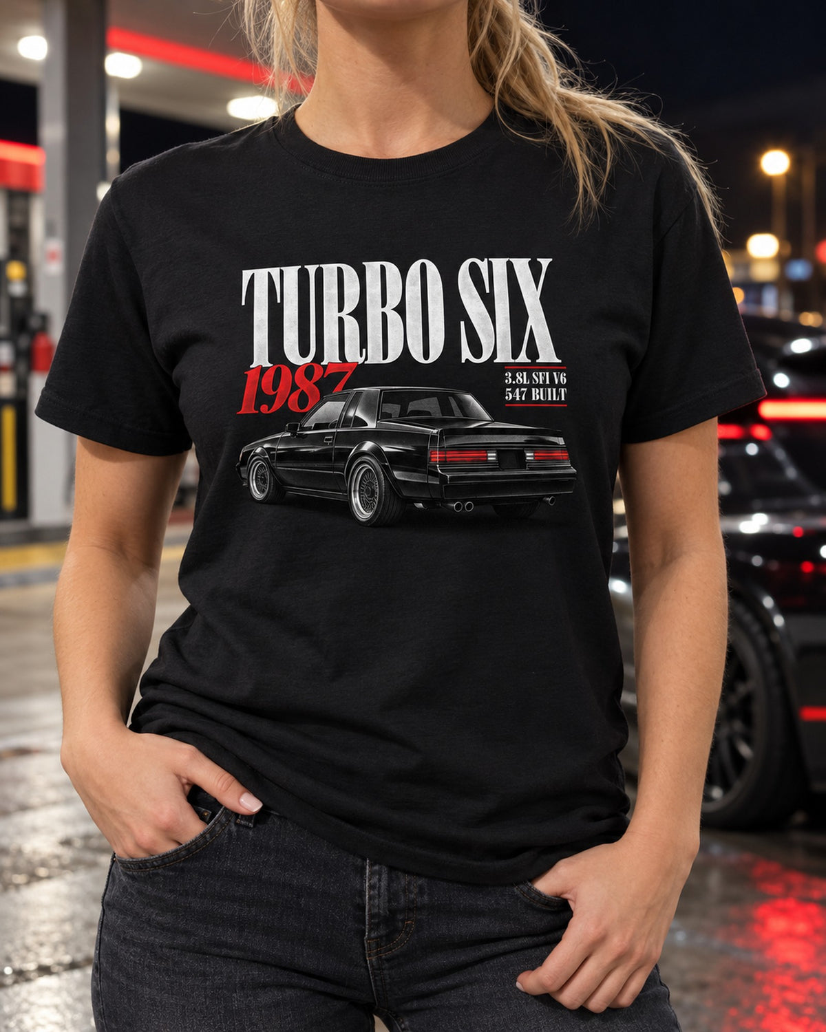 Buick Regal Grand National GNX 1987 Editorial Archive Tee, Turbo Six T-Shirt Black worn hero
