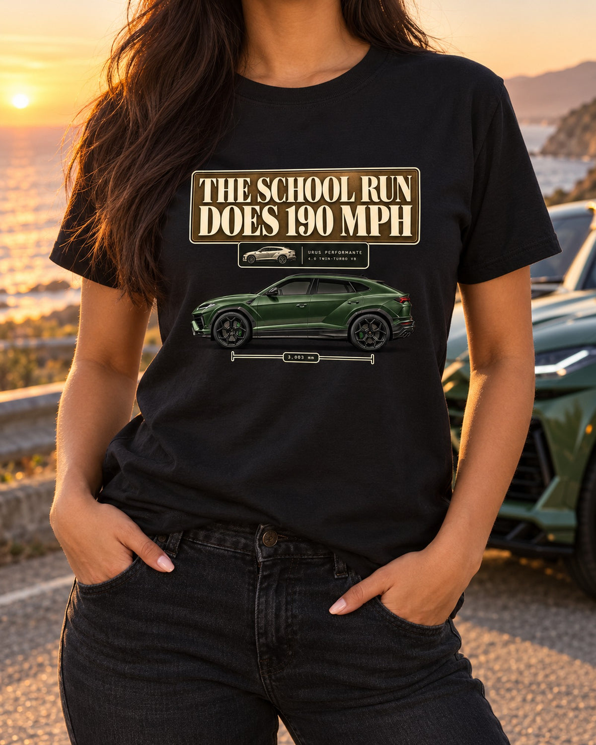 Lamborghini Urus Performante Editorial Headline Shirt, Car Gift T-Shirt Black worn hero