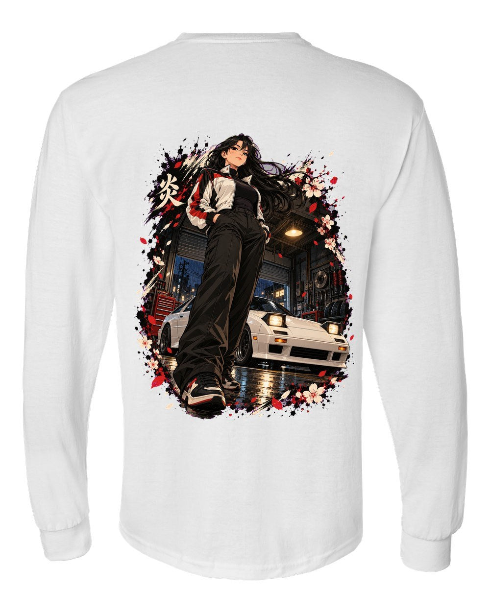 Mazda RX-7 FC Anime Girl Long Sleeve White back
