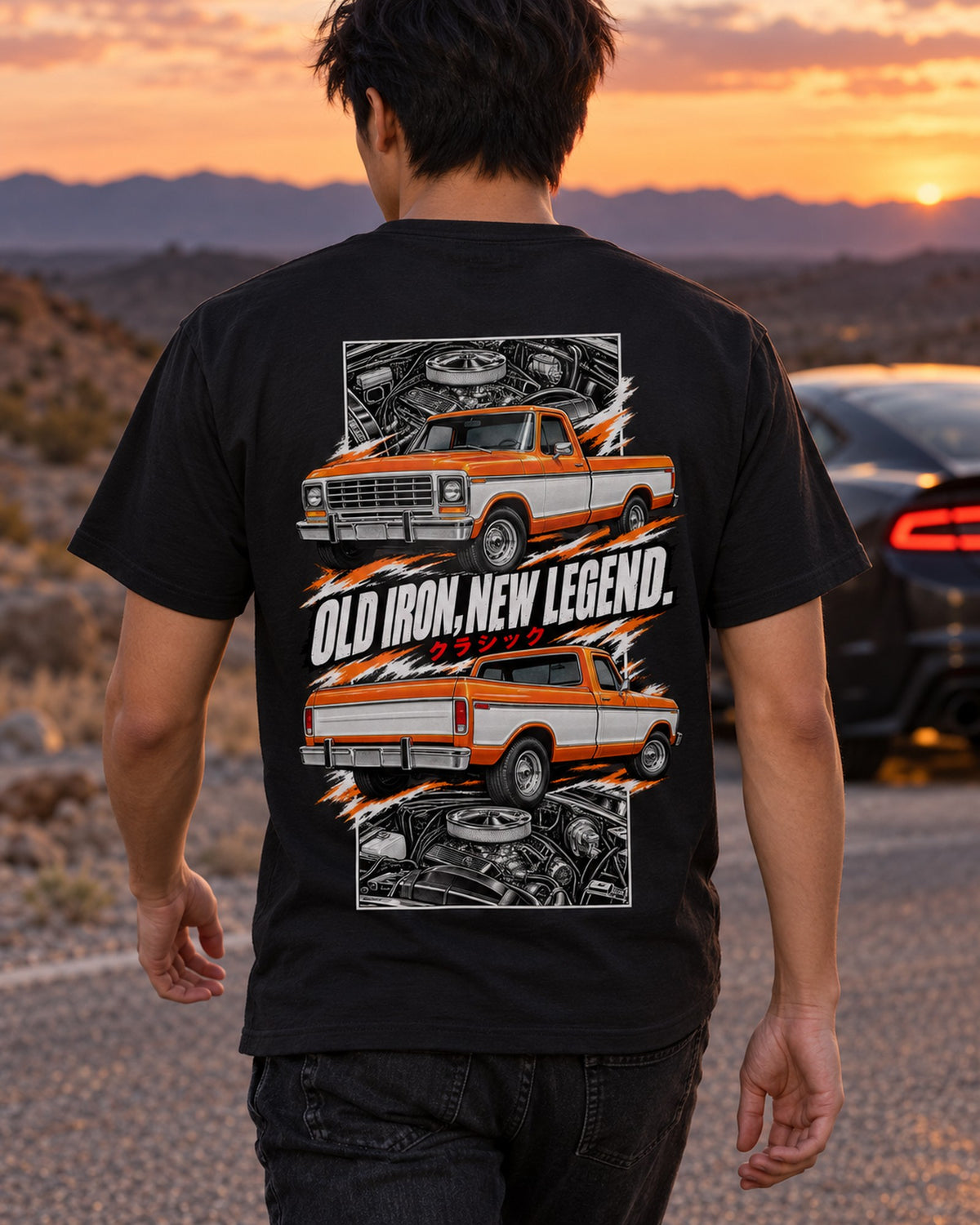 Ford F-150 1978 Torn Poster Full-Back Graphic Tee T-Shirt Black worn hero