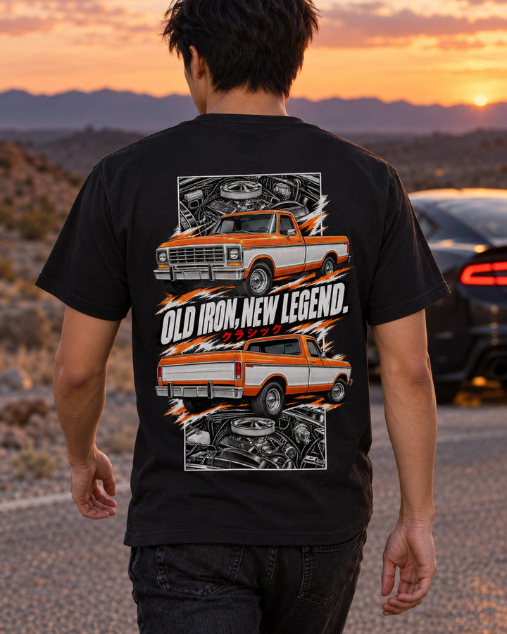 Ford F-150 1978 Torn Poster Full-Back Graphic Tee T-Shirt Black worn hero