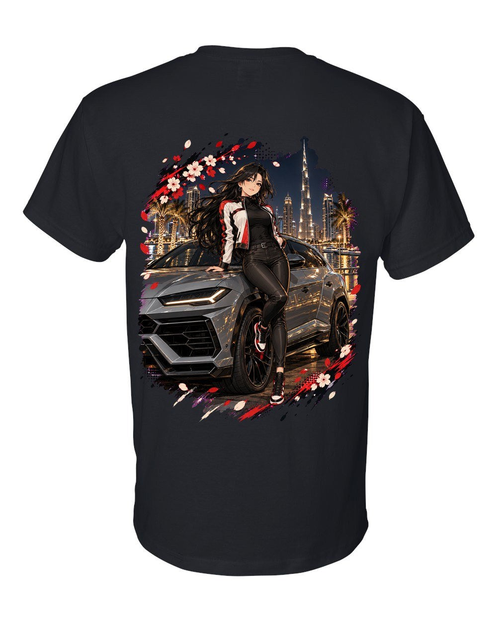 Lamborghini Urus Anime Girl T-Shirt Black back