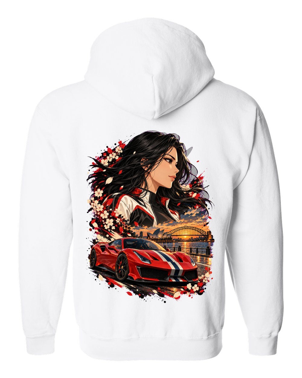 Ferrari 488 Pista Anime Girl Zip Hoodie White back