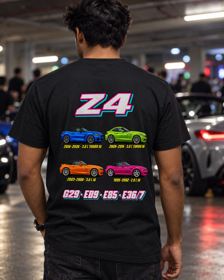 BMW Z Evolution Poster Full-Back Graphic Tee T-Shirt Black worn hero