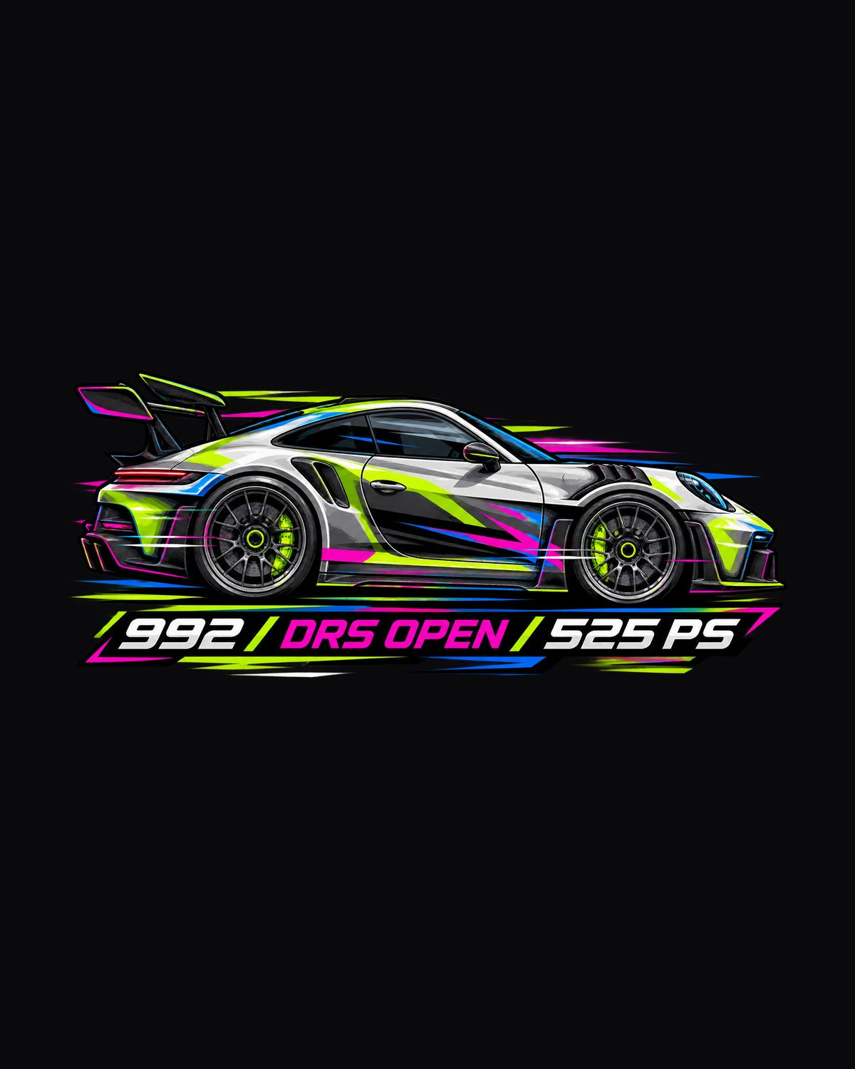 Porsche 911 GT3 RS 992 DRS Open Cyberpunk Neon Track Tee design only