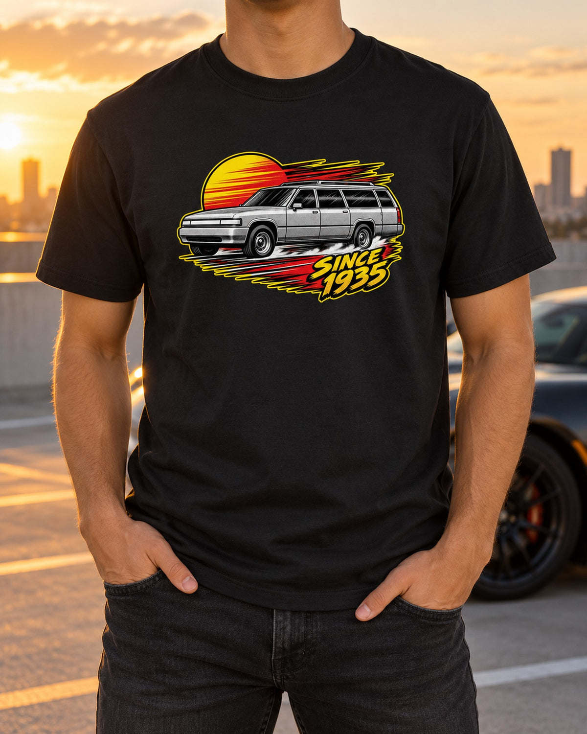 Retro Manga Halftone Chevy Suburban GMT400 Shirt, Since 1935 T-Shirt Black worn hero