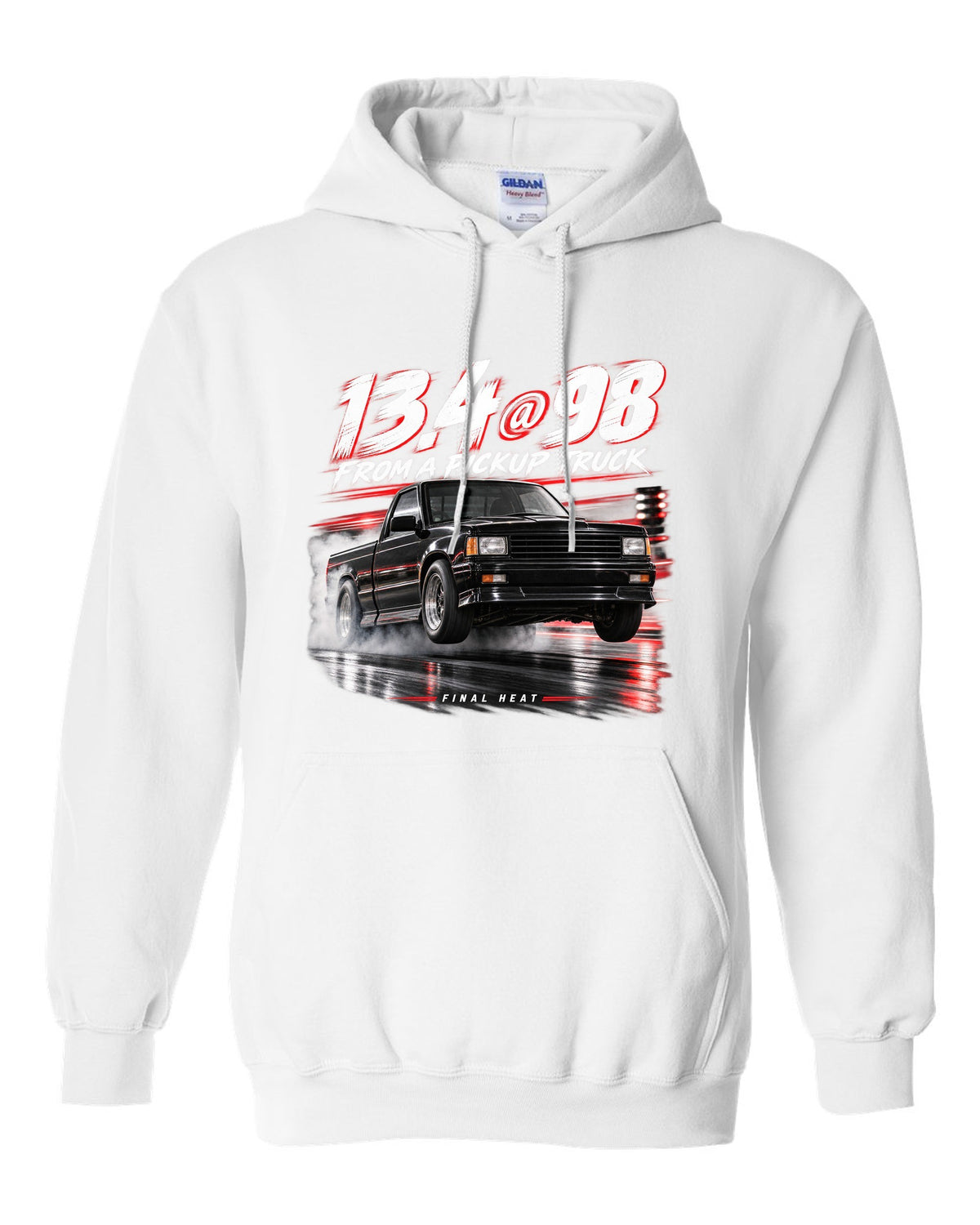1991 GMC Syclone quarter mile race poster print white pull over hoodie front view with the design