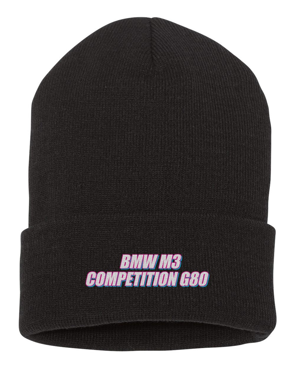 Bmw M3 Competition G80 black beanie front view with car name