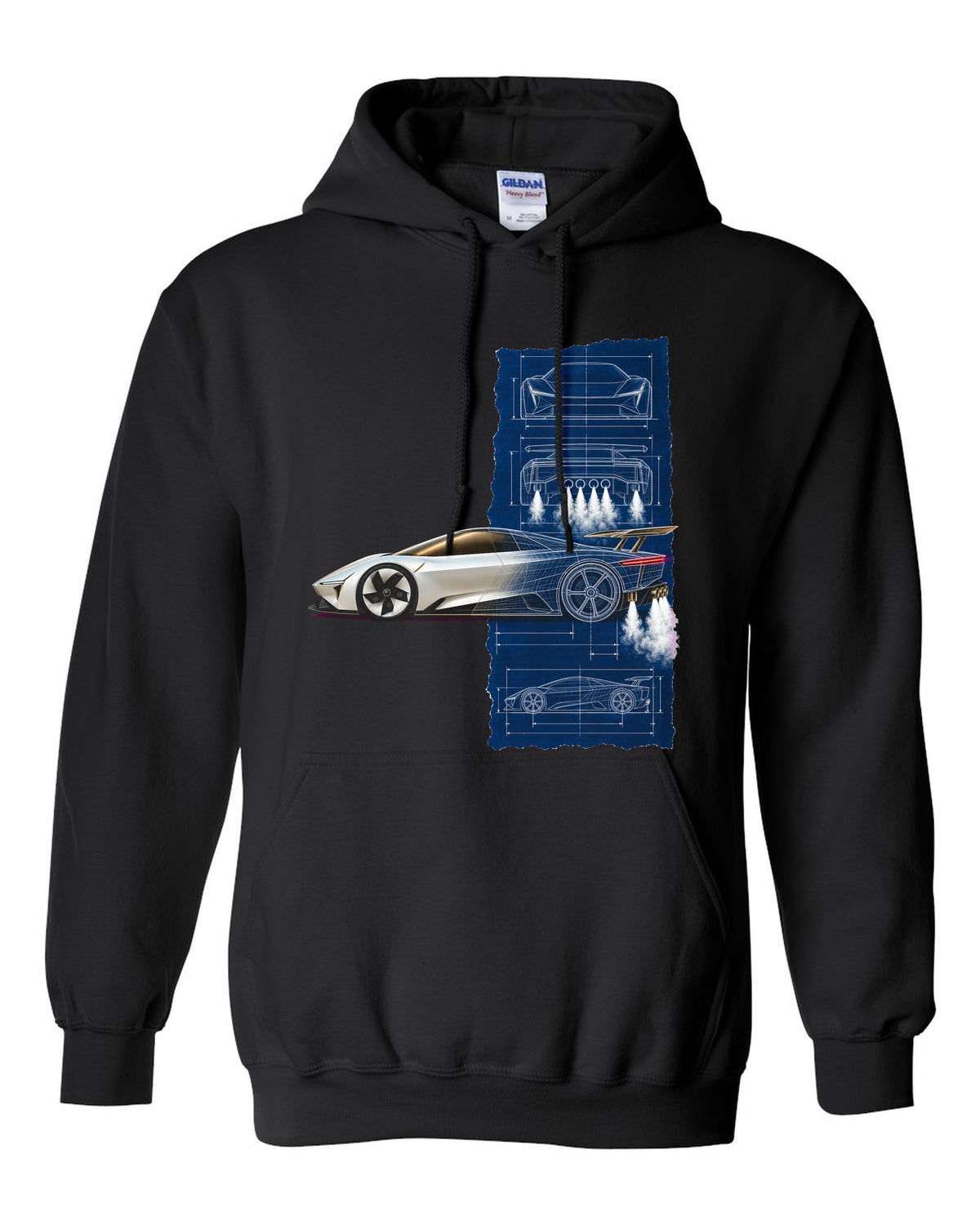 Tesla Roadster Blueprint Pull Over Hoodie Black front