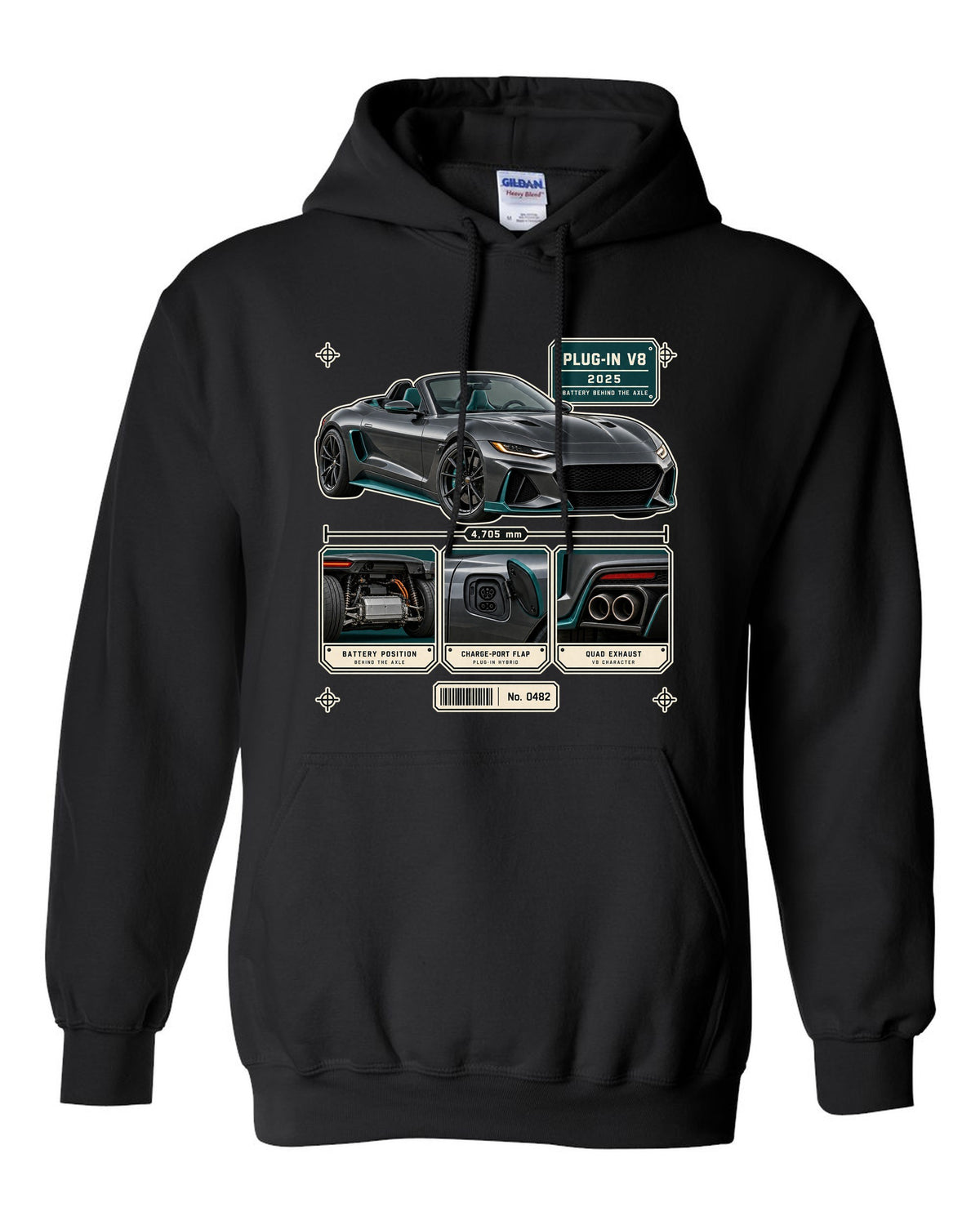 Mercedes-AMG SL63 S E Performance R232 dossier panel print in graphite and teal black pull over hoodie front view with the design