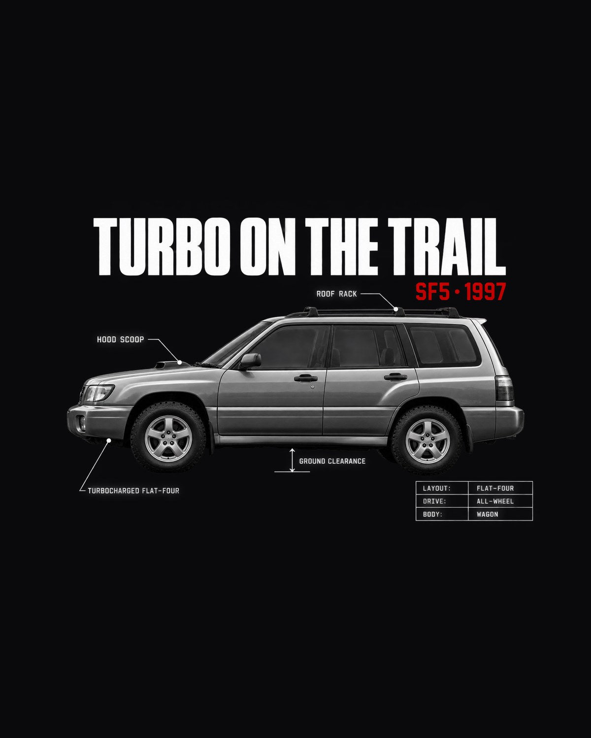 Subaru Forester SF5 Turbo Spec Poster Shirt, Car Gift design only