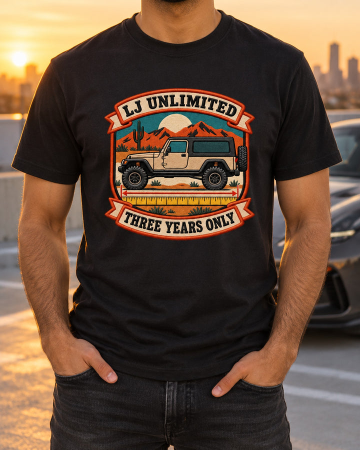 Jeep Wrangler LJ Unlimited Three Years Crest Shirt, Car Gift T-Shirt Black worn hero