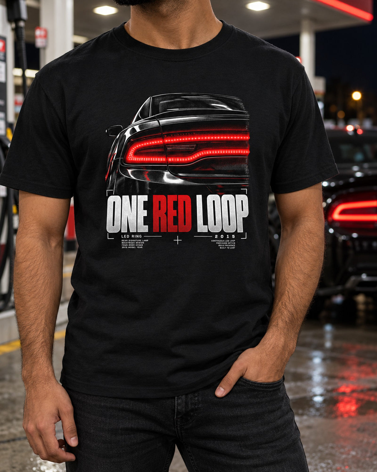 2015 Dodge Charger LX/LD One Red Loop Taillight Tee T-Shirt Black worn hero