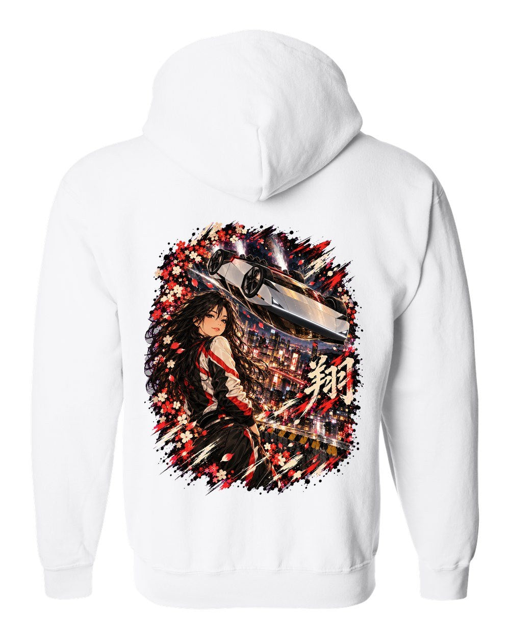 Tesla Roadster Flip Anime Girl Zip Hoodie White back